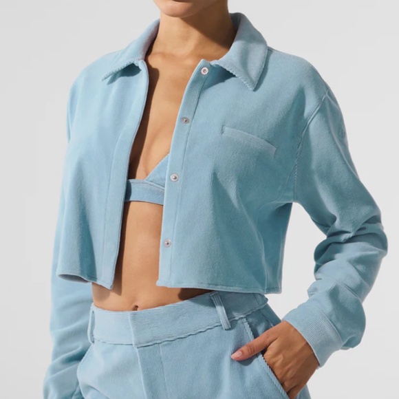 ALO Yoga Tops - NWT Alo Blue Micro Corduroy Cropped Dreamer Button Down Jacket (Size S)